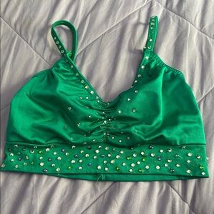 Green Sequin Kids Dance Costume Top